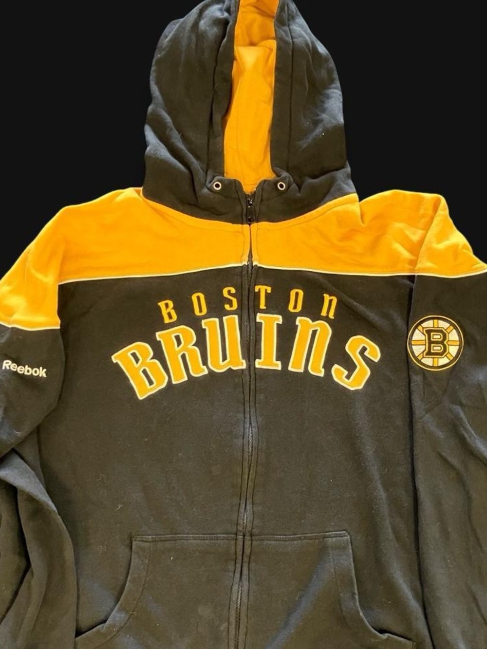 Reebok Face Off Collection NHL Boston Bruins Black Gold Heavyweight Hoodie Large